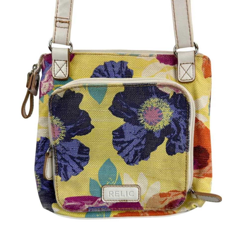 Relic Womens Yellow Floral Crossbody Bag Small Adjustable‎ Strap Zip Top